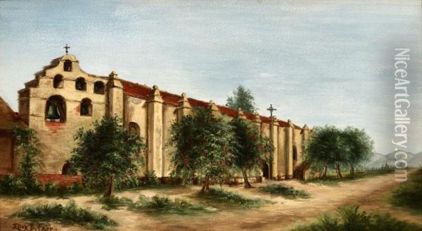 Pepper Trees Before San Gabriel Mission Oil Painting - Ellen Frances Farr