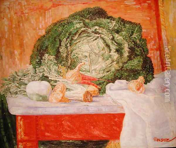 Curly Cabbage Oil Painting - James Ensor