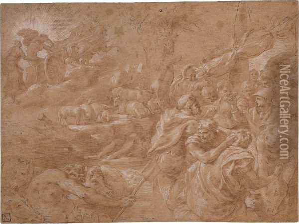 Ulysses Stealing Helio's Cattle Oil Painting - Francesco Primaticcio