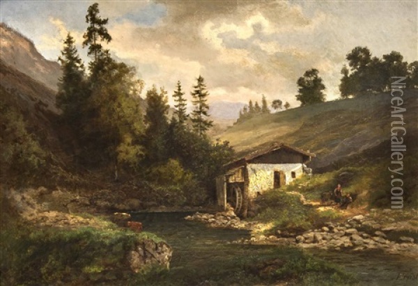 Wassermuhle Bei Berchtesgaden Oil Painting - Emil Von Ernst