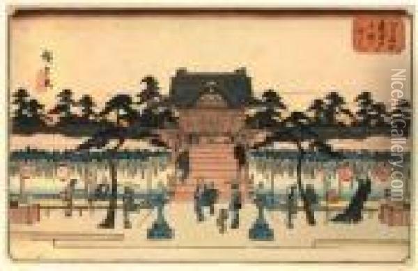 Le Temple De Kameido Et Son Portique. Oil Painting - Utagawa or Ando Hiroshige
