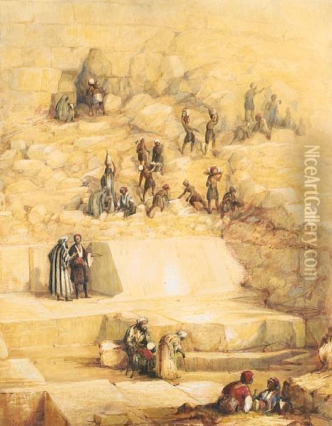 Excavation And Discovery Of The Casing Stones Of The Great Pyramid At Gizeh Oil Painting - Francis Vyvyan Jago Arundale