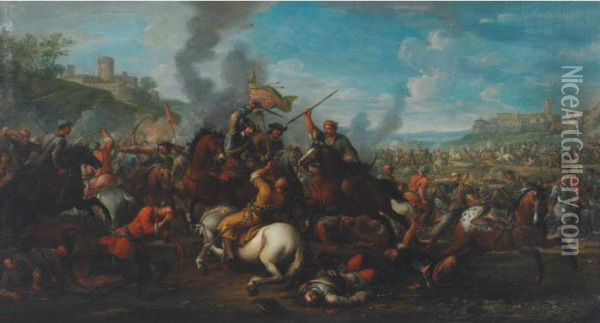 Cavalry Skirmish In An Extensive
 Landscape (prince Eugene De Savoy
