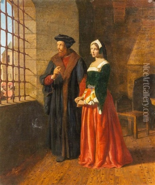 Thomas Moore And His Daughter Oil Painting - John Rogers Herbert