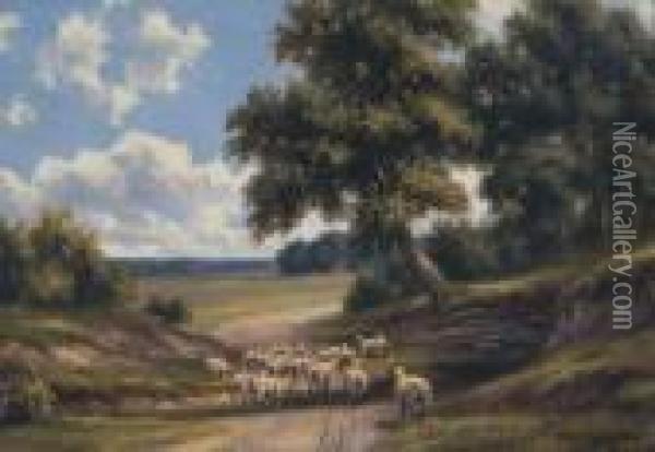 Lane At King's Heath, Worcestershire, England. Oil Painting - Henry Harold Vickers