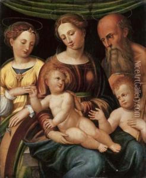 The Mystic Marriage Of Saint 
Catherine With The Infant Saint Johnthe Baptist And Saint Jerome Oil Painting - Innocenzo Da Imola