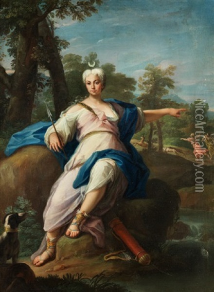 Die Jagdgottin Diana In Landschaft Oil Painting - Jacopo Amigoni
