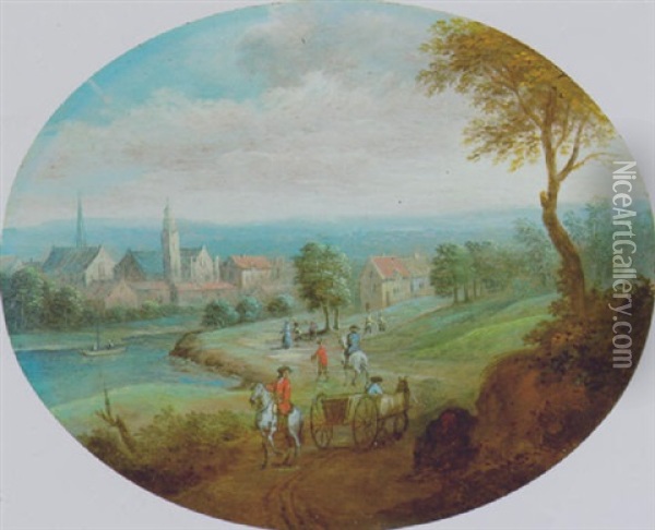 Flusslandschaft Mit Reitern Oil Painting - Jacques Willem Van Blarenberghe