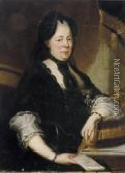 Portrait Of Empress Maria 
Theresa Of Austria, Seated Three-quarter-length, In A Black Dress, 
Holding A Letter Oil Painting - Marten I Van Mytens