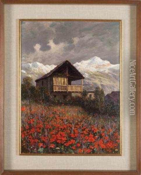 Baita Tra I Fiori Oil Painting - Leonardo Roda