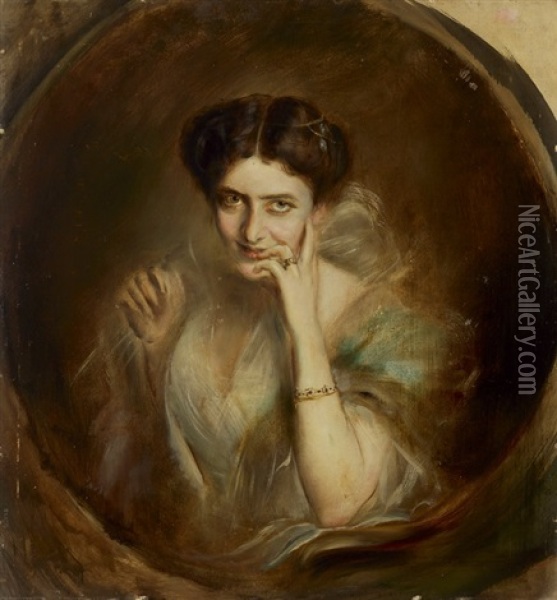 Portrat Der Lady Curzon, Vizekonigin Von Indien (+ Lady Curzon (study), Pencil And Chalk, Smllr; 2 Works) Oil Painting - Franz Seraph von Lenbach