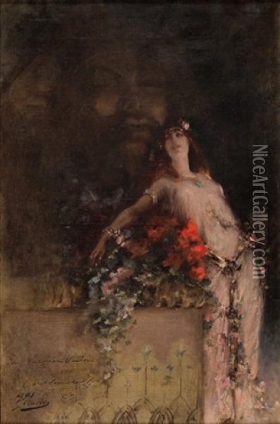 Sarah Bernhardt Debout Dans Un Decor Theatral Oil Painting - Georges Jules Victor Clairin