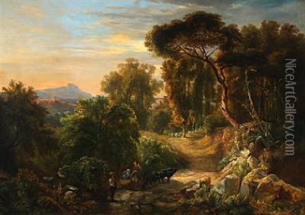 Landscape From The Alban Mountains Outside Rome Oil Painting - Oswald Achenbach