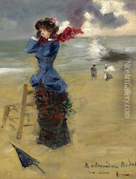 Elegant Woman on the Beach Oil Painting - Jean-Louis Forain