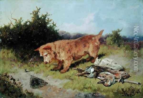 Terrier Watching a Rabbit Trap 1887 Oil Painting - Arthur Batt