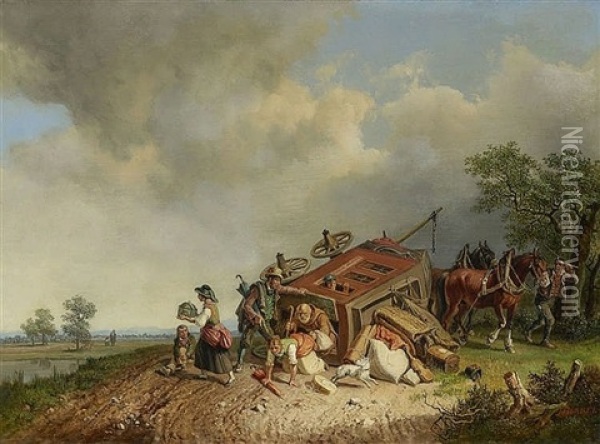 Der Umgesturzte Stellwagen Oil Painting - Heinrich Buerkel
