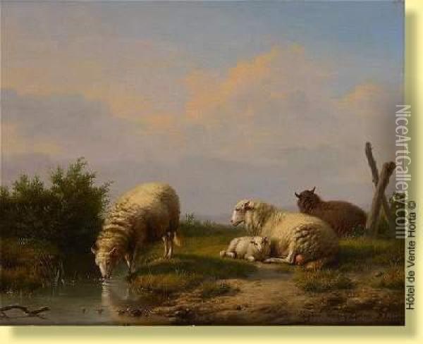 Quatre Moutons Dans Un Paysage Oil Painting - Eugene Joseph Verboeckhoven
