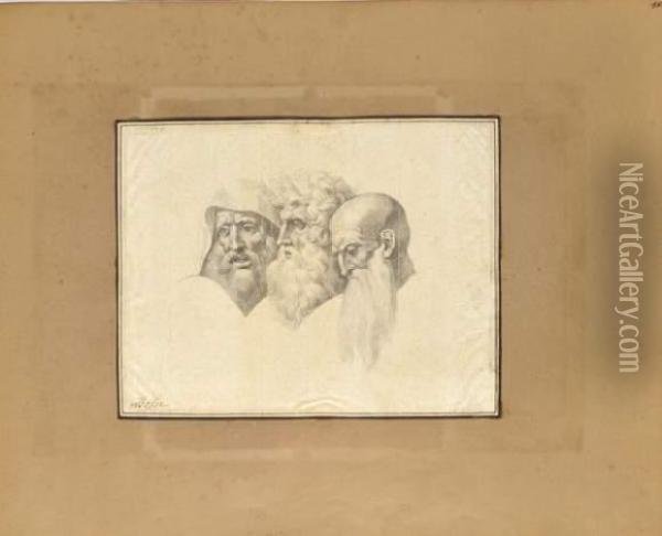 Etude De Trois Tetes De Philosophes. Oil Painting - Giuseppe Bossi