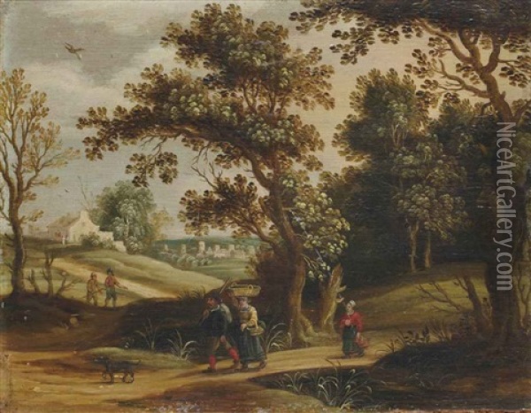 Paysans Revenant Du Marche Et Cavaliers Sur Un Chemin (pair) Oil Painting - Isaac Van Oosten