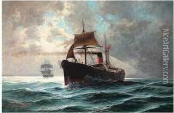 Ships At Sea Oil Painting - Pavlo Prosalentis