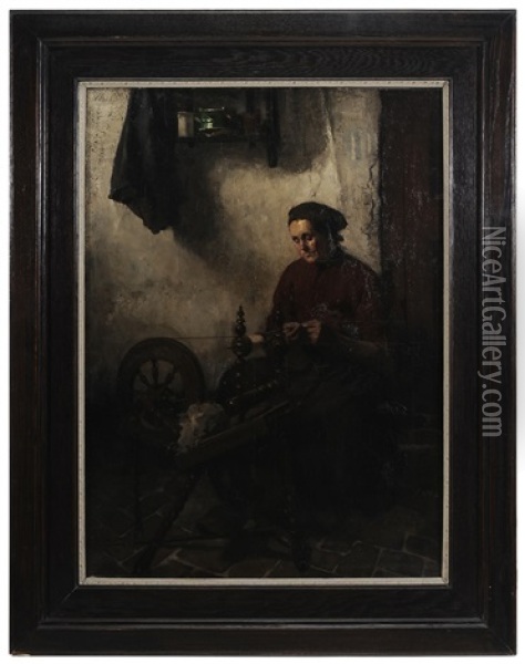Lady Spinning Oil Painting - Carolus Johannes Thysen