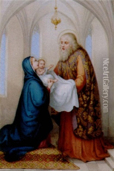 Maria Mit Kind Und Der Heilige Simeon Oil Painting - Maria (Anna Maria) Ellenrieder