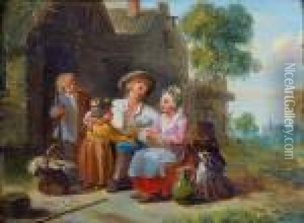 Famille De Paysans Dans Une Cour De Ferme Oil Painting - Louis Joseph, Dit Watteau De Lille