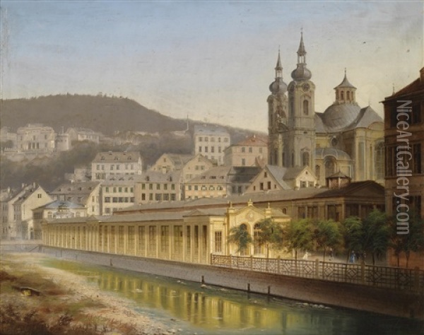 Blick Auf Karlsbad Oil Painting - Johann Wilhelm Jankowski