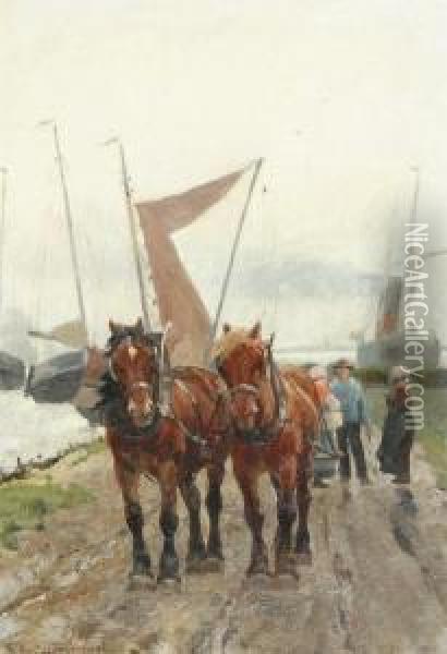 Horse Team With Figures Oil Painting - Frans Van Leemputten