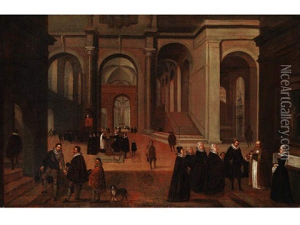 Kircheninneres Mit Figurenstaffage Oil Painting - Johann Michael Schwabeda