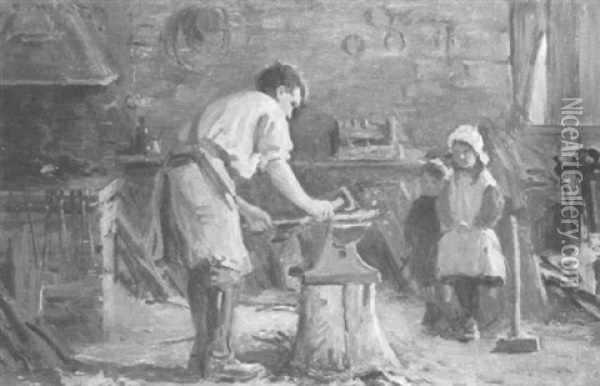 Children At The Forge Oil Painting - Ernest Higgins Rigg