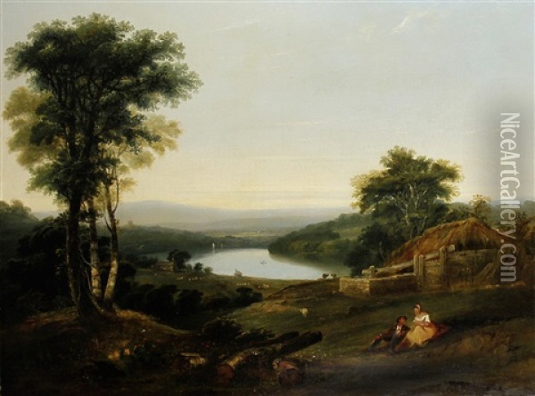 Extensive Wooded Landscape With Cottage Beyond Oil Painting - William (of Plymouth) Williams