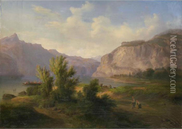 Le Lac Des Quatre Cantons (environs Fluelen) Oil Painting - Francois Diday