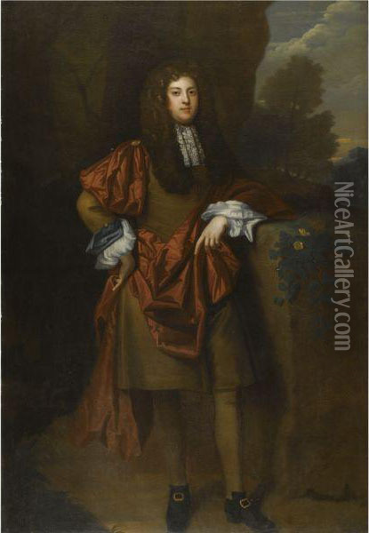 Portrait Of A Gentleman, Full Length Oil Painting - Sir Godfrey Kneller