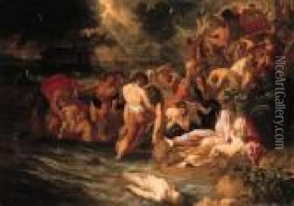 The Flood; And The Baptism Of Christ Oil Painting - Ignatius De Roore