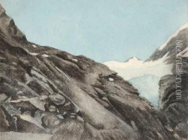 Les Dolomites. La Cima Della Madona. Oil Painting - Frantz Schrader