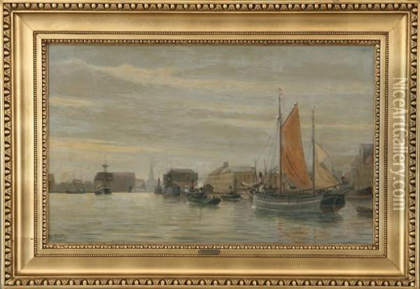 The Port Of Copenhagen With Ships Oil Painting - Christian Vigilius Blache