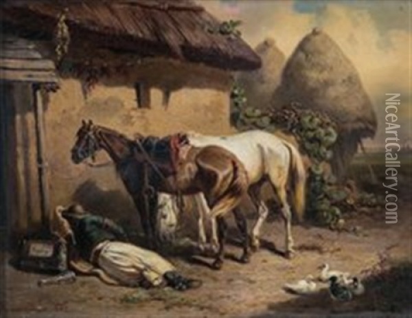Rast An Einem Gehoft In Ungarn Oil Painting - Adolph van der Venne