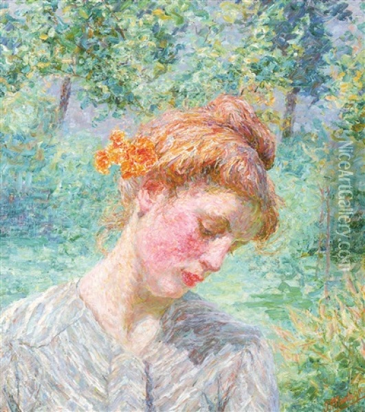 Meisje In Een Landschap Oil Painting - Jenny Montigny