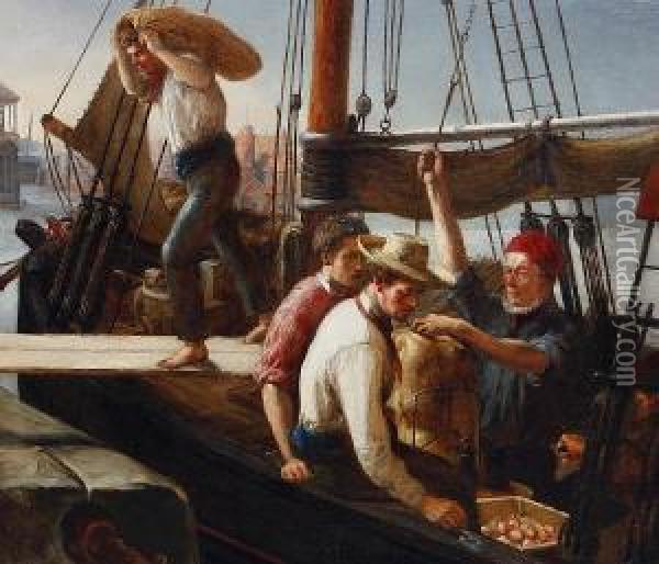 Unloading The Boat Oil Painting - Henry Perlee Parker