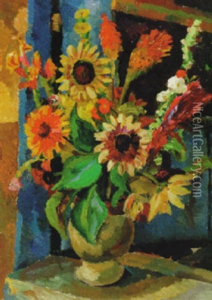 Still Life With Flowers In A Jug Oil Painting - Allan Walton