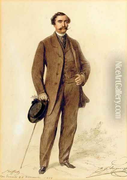 Portrait of Prince Stroganoff Oil Painting - Auguste Raffet