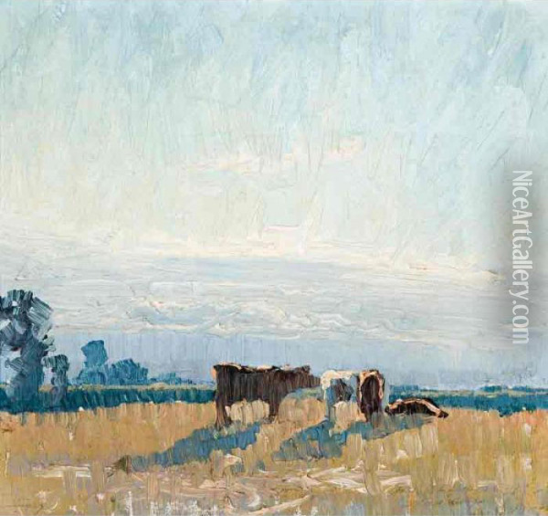 Colour Note (with Cows) Oil Painting - Elioth Gruner