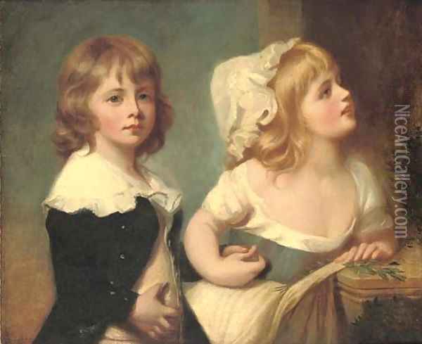 Double portrait of Henry Richard Greville (1779-1853), Lord Brooke (and later 3rd Earl of Warwick), and his sister Lady Elizabeth Greville (d.1806) Oil Painting - George Romney
