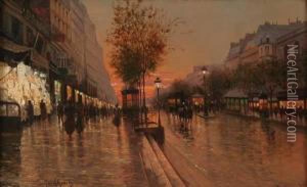 Paris Scene At Sunset Oil Painting - Fausto Giusto