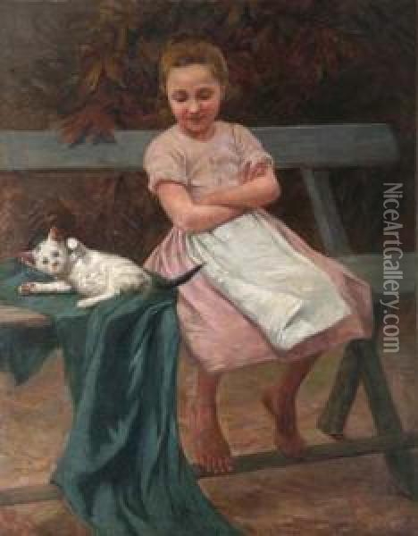 Madchen Mit Katze Oil Painting - Geza Peske