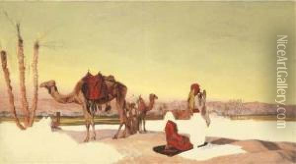 Arabs At Prayer In The Desert Oil Painting - Thomas B. Seddon