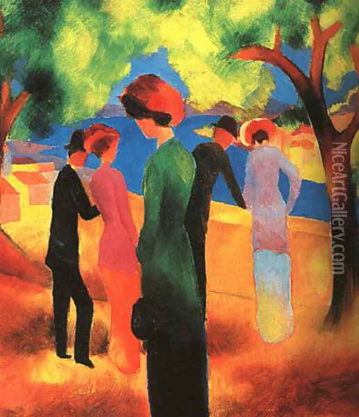 Woman in a Green Jacket 1913 Oil Painting - August Macke
