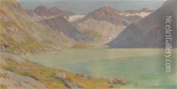 View Of The Finstertaler See In Kuhtai In The Stubaital Oil Painting - Hugo Engl