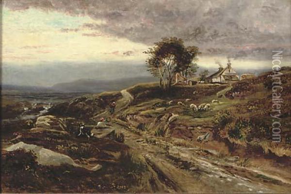 A Mountain Farm, North Wales Oil Painting - John Lloyd Bond